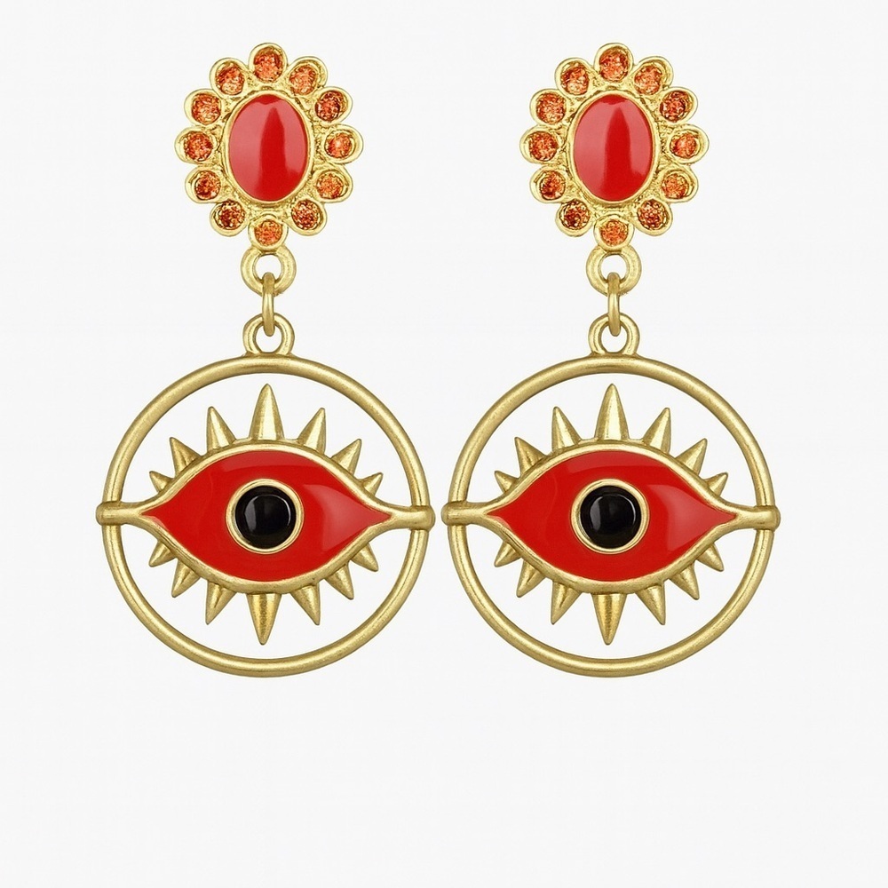 Gorgeous Gold and Coral Red Eye Earrings 💫